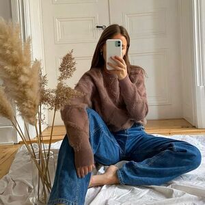 NA-KD W‎ Small Chunky Taupe tan geometric Sweater Luxury Comfy Capsule jacquard